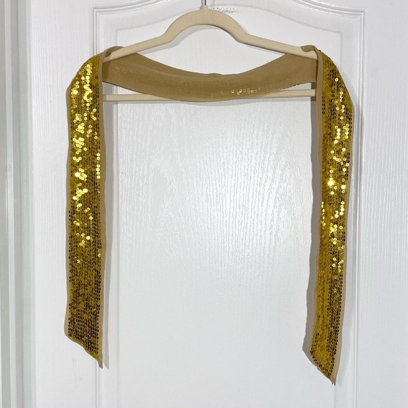 Accessories - Sheer Gold Silk w/ Gold Sequins Sash Belt 57.5”L x 2.75”W